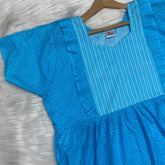 Pure Soft Cotton Vertical Frill Type Feeding Nighty, Free Size, Short Sleeve Sleepwear in Premium Softest Cotton Fabric (Bra Size 34"-40" | 54″-56″ length)